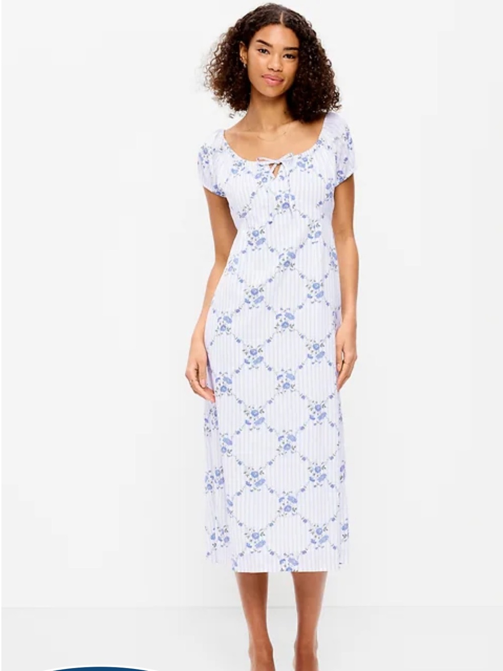 Blue Floral Stripe Midi Dress